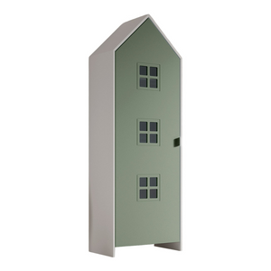 The Casami Kids Window Wardrobe in Entangled Green pffers white lacquered MDF, interior rail & shelves for clothes storage, ideal for kids or nursery room