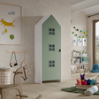 The Casami Kids Window Wardrobe in Entangled Green pffers white lacquered MDF, interior rail & shelves for clothes storage, ideal for kids or nursery room