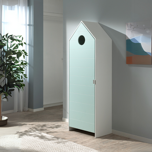 The VIPACK Casami Kids Wardrobe in Mint Green features beach house design, white frame & cozy MDF closet with shelves, adding a bold statement to kids rooms