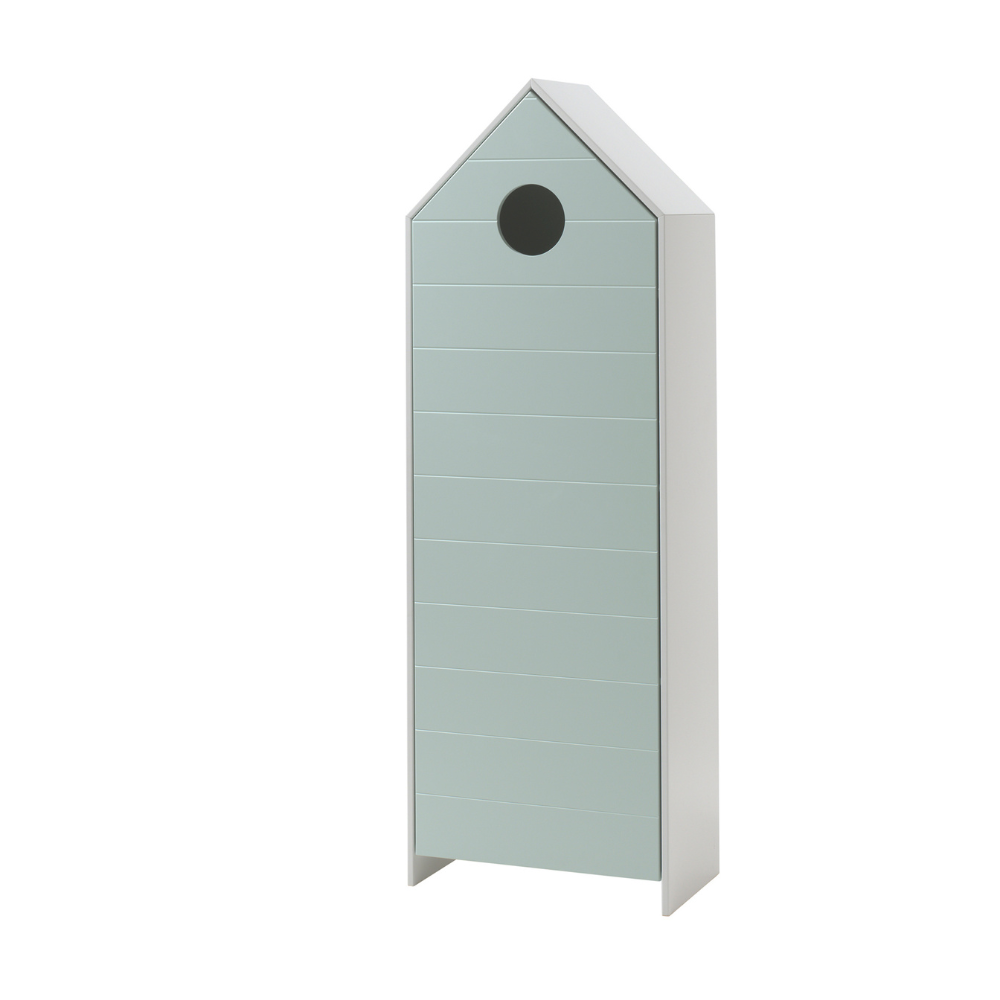 The VIPACK Casami Kids Wardrobe in Mint Green features beach house design, white frame & cozy MDF closet with shelves, adding a bold statement to kids rooms