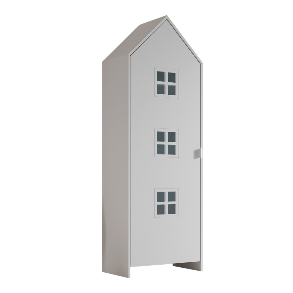 The Casami Kids Window Wardrobe in Satin White offers white lacquered MDF, interior rail & shelves for clothes storage, ideal for children's or nursery room