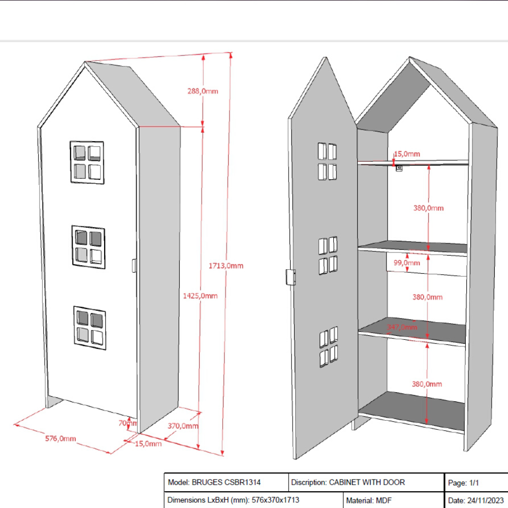 The Casami Kids Window Wardrobe in Satin White offers white lacquered MDF, interior rail & shelves for clothes storage, ideal for children's or nursery room