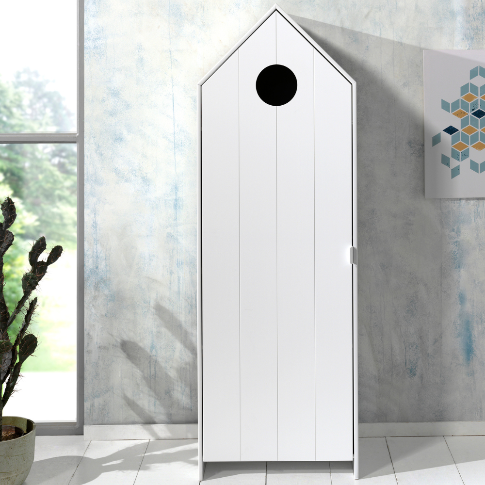 The VIPACK Casami Kids Wardrobe in White features beach house design, white frame & cozy MDF closet with shelves, making a playful and practical addition