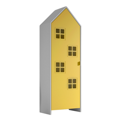 The Casami Kids Wardrobe in Yellow features white lacquered MDF, an interior rail and shelves for clothes storage, perfect for children's or nursery room