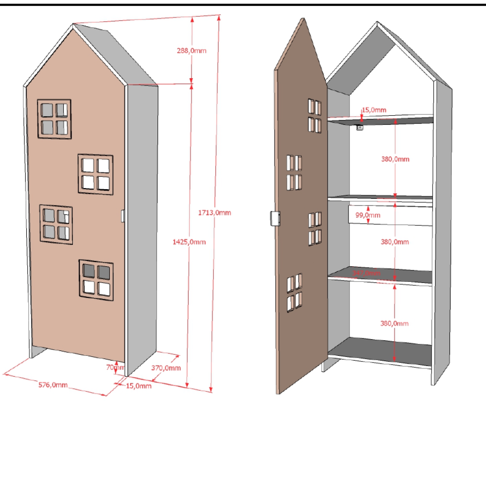 The Casami Kids Window Wardrobe in Blush Peach offers white lacquered MDF, an interior rail & shelves for clothes storage, perfect for children's rooms
