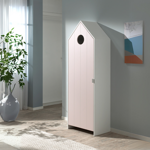 The VIPACK Casami Kids Wardrobe in Old Pink features beach house design, white frame & cozy MDF closet with shelves, making a playful and practical addition