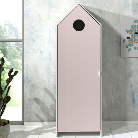 The VIPACK Casami Kids Wardrobe in Old Pink features beach house design, white frame & cozy MDF closet with shelves, making a playful and practical addition