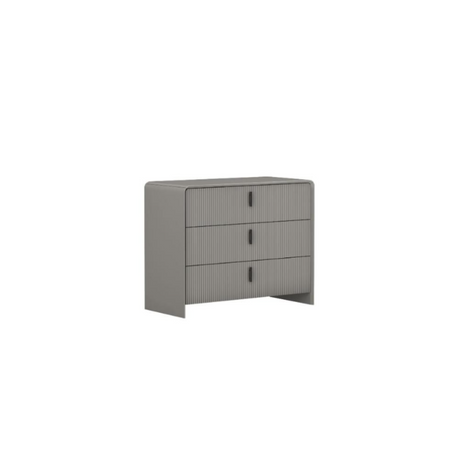 Upgrade your storage with the Cavelli 3 Drawer Chest in Flannel Grey featuring a ribbed design, three spacious drawers and a sleek modern finish.