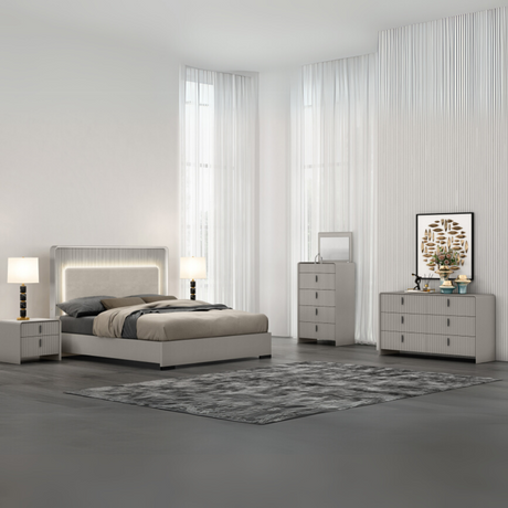The Cavelli 5ft Bed in Flannel Grey showcases an LED-illuminated headboard, a plush platinum cushion and a robust and stylish frame.