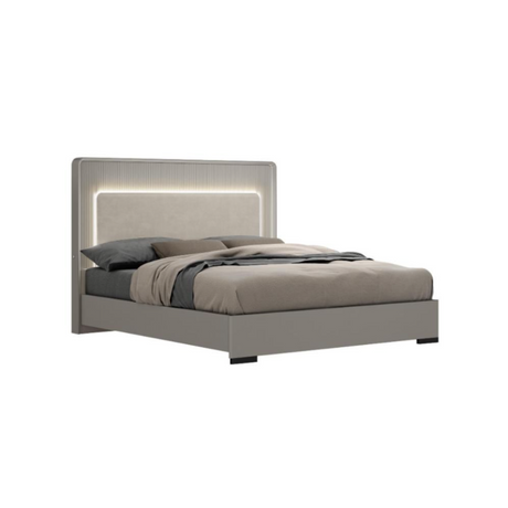 The Cavelli 6ft Bed - Flannel Grey offers a platinum coloured cushioned headboard with LED light and touch button on the side to turn the light on/off.