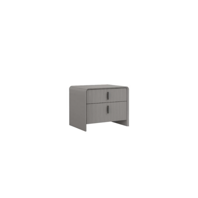 The Cavelli Bedside Locker in Flannel Grey combines contemporary aesthetics with a ribbed pattern, featuring two ample drawers and robust MDF construction.