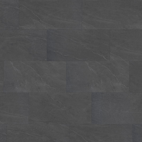Dark charcoal gray stone-look rectangular tiles arranged in a staggered brick pattern, showing subtle natural veining.
