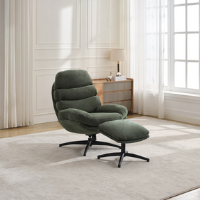 The Clark Leisure Chair & Footstool in Winter Moss offers 360° swivel, a sturdy metal base and a plush footstool