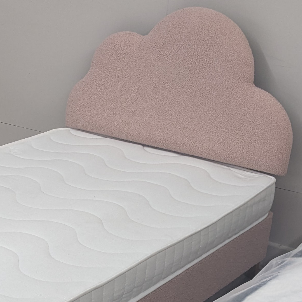 The Cloud 3ft Bed Set with light pink cloud headboard, wooden legs and reflex foam mattress both hypoallergenic and antibacterial, ideal for kids or guests