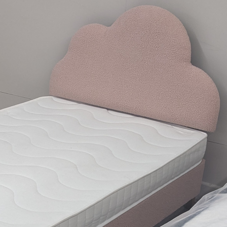 The Cloud 3ft Bed Set with light pink cloud headboard, wooden legs and reflex foam mattress both hypoallergenic and antibacterial, ideal for kids or guests