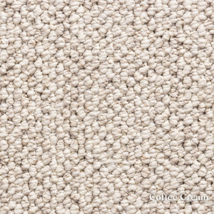 Close-up of cream carpet texture labeled 'Coffee Cream'.
