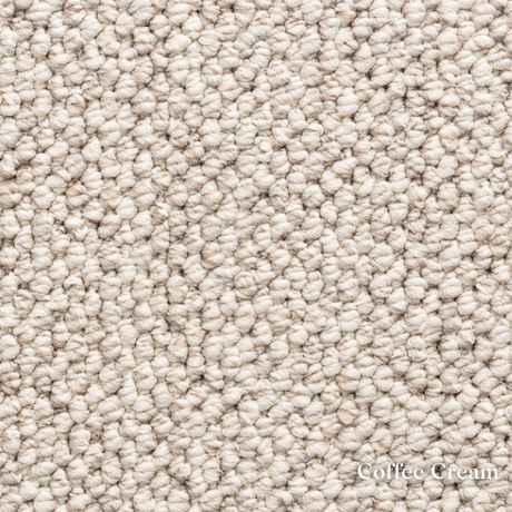 Close-up of cream carpet texture labeled 'Coffee Cream'.