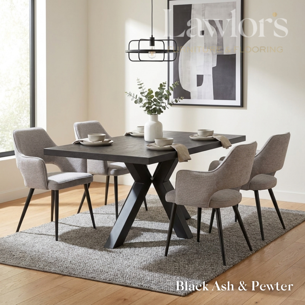 Dining room with a black ash & pewter table and chairs set
