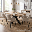 Dining room with a oak table and 6 beige chairs set