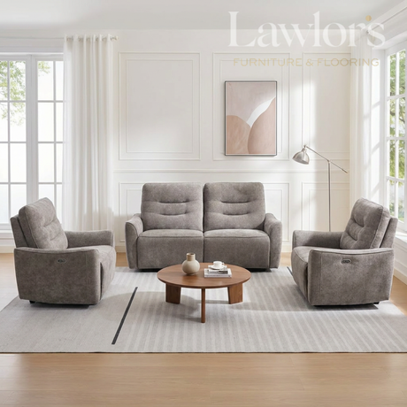 Stone 3+1+1 electric recliner sofa set in a living room setting