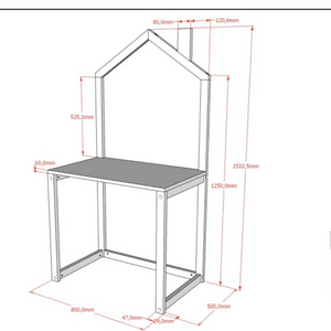 The Dallas Kids Desk in White features a playful house shaped design, charming roof and Scandinavian pine, an ideal desk for drawing, playing and studying