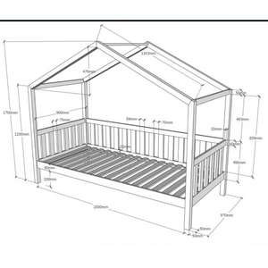 The Dallas Kids House Bed & Drawer 90 x 200cm in Oak with a rail, roof design & pull out drawer, a sturdy children's bed with storage space in natural oak