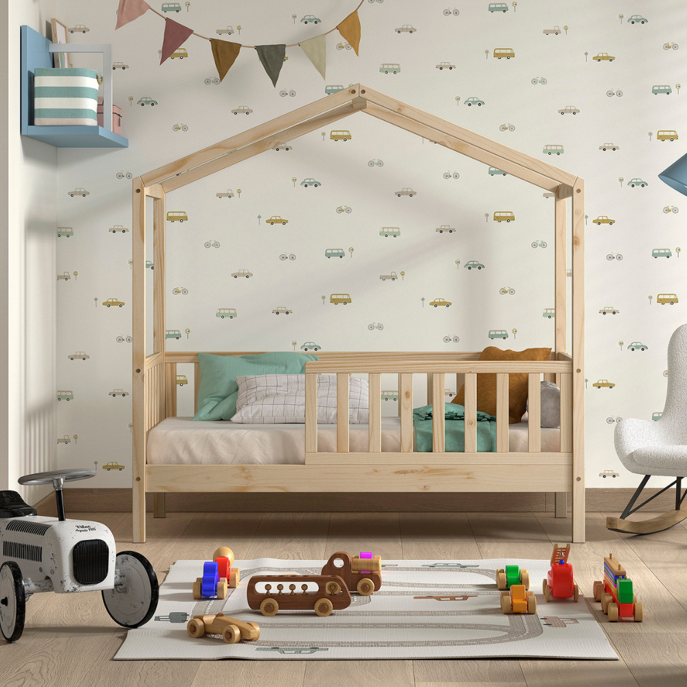 The Dallas Toddler House Bed 70 x 140cm in Natural offers Scandinavian pine with roof & rails, a safe children's bed perfect for transition from a crib