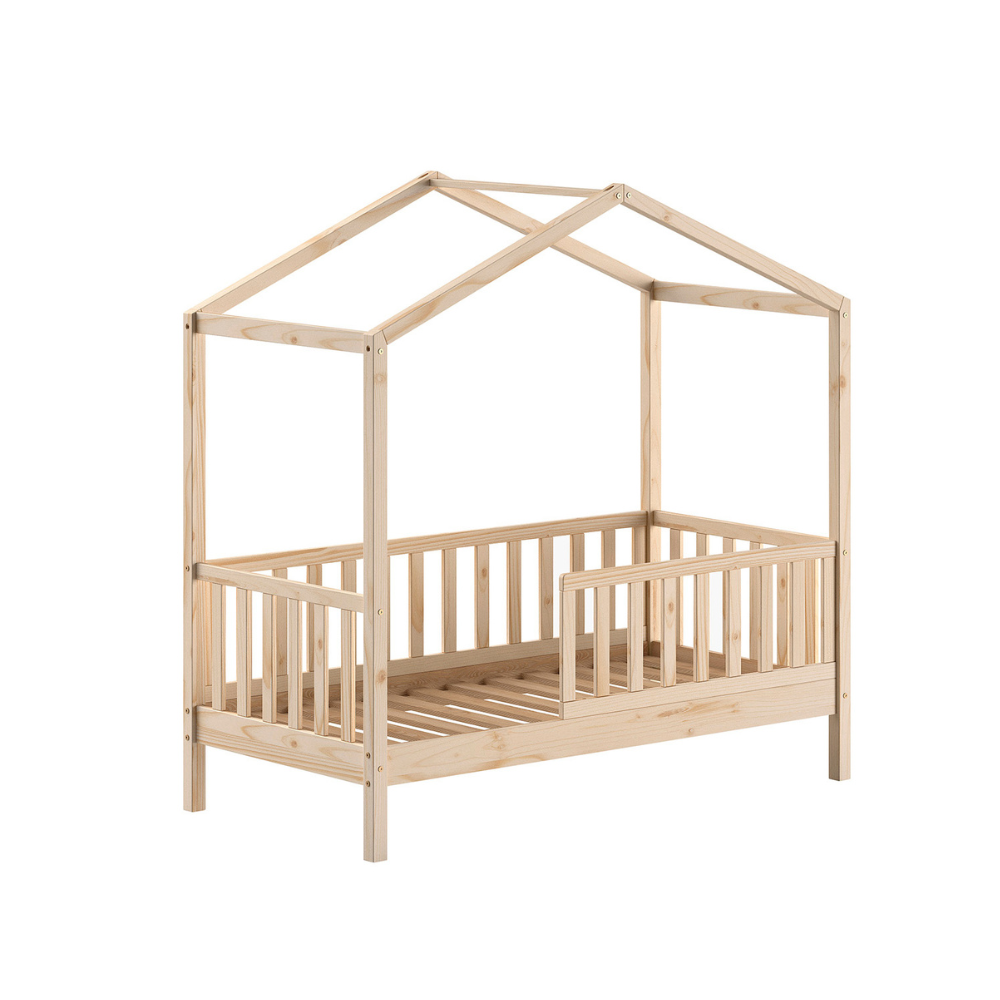The Dallas Toddler House Bed 70 x 140cm in Natural offers Scandinavian pine with roof & rails, a safe children's bed perfect for transition from a crib