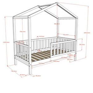 The Dallas Toddler House Bed 70 x 140cm in Natural offers Scandinavian pine with roof & rails, a safe children's bed perfect for transition from a crib