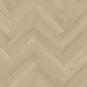 The Denver Oak Herringbone Laminate Flooring - 12mm features soft oak tones, AC4 durability, V Groove Bevel, embossed texture and easy DocLoc installation