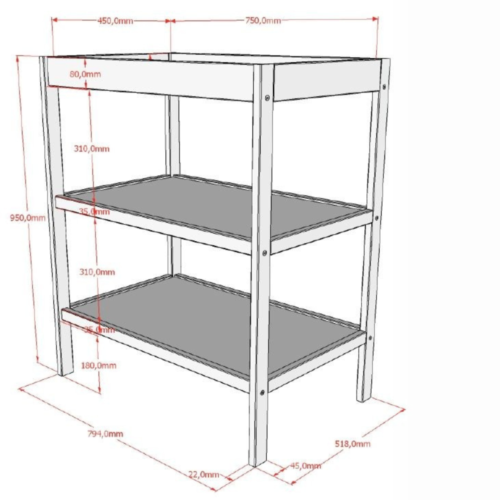 The Dino Baby Changing Table in Natural features a European beech material with open shelves, making it easily accessible for baby essentials