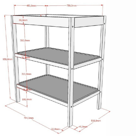 The Dino Baby Changing Table in Natural features a European beech material with open shelves, making it easily accessible for baby essentials