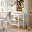 The Dino Baby Changing Table in White features a open shelves with European beech material, making it easily accessible for baby necessities