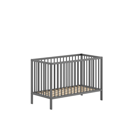 The Dino Baby Cot Bed 60 x 120cm in Anthracite features a smooth lacquered finish, European beech material and a 3 height adjustable slatted base
