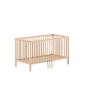 The Dino Baby Cot Bed 70 x 140cm in Natural features European beech material, 3 height adjustable slat base, removable bars and toddler bed conversion