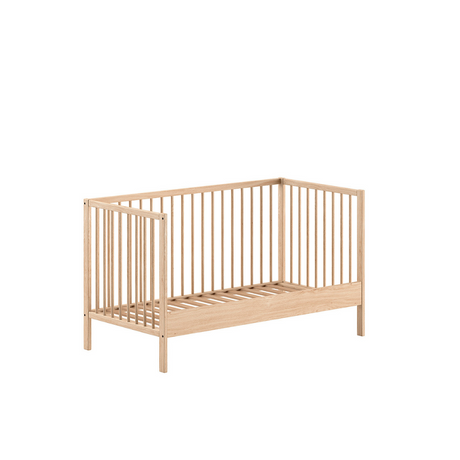 The Dino Baby Cot Bed 70 x 140cm in Natural features European beech material, 3 height adjustable slat base, removable bars and toddler bed conversion