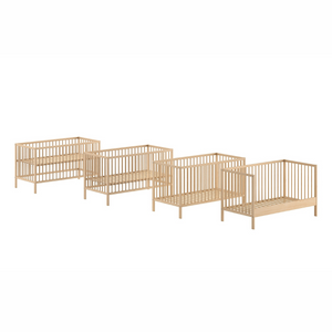 The Dino Baby Cot Bed 70 x 140cm in Natural features European beech material, 3 height adjustable slat base, removable bars and toddler bed conversion