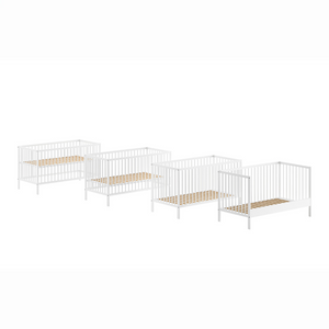 The Dino Baby Cot Bed 70 x 140cm in White features 3 height adjustable slat base, European beech material, removable bars and toddler bed conversion