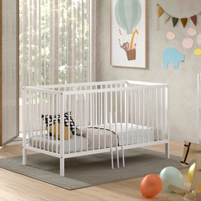 The Dino Baby Cot Bed 70 x 140cm in White features 3 height adjustable slat base, European beech material, removable bars and toddler bed conversion