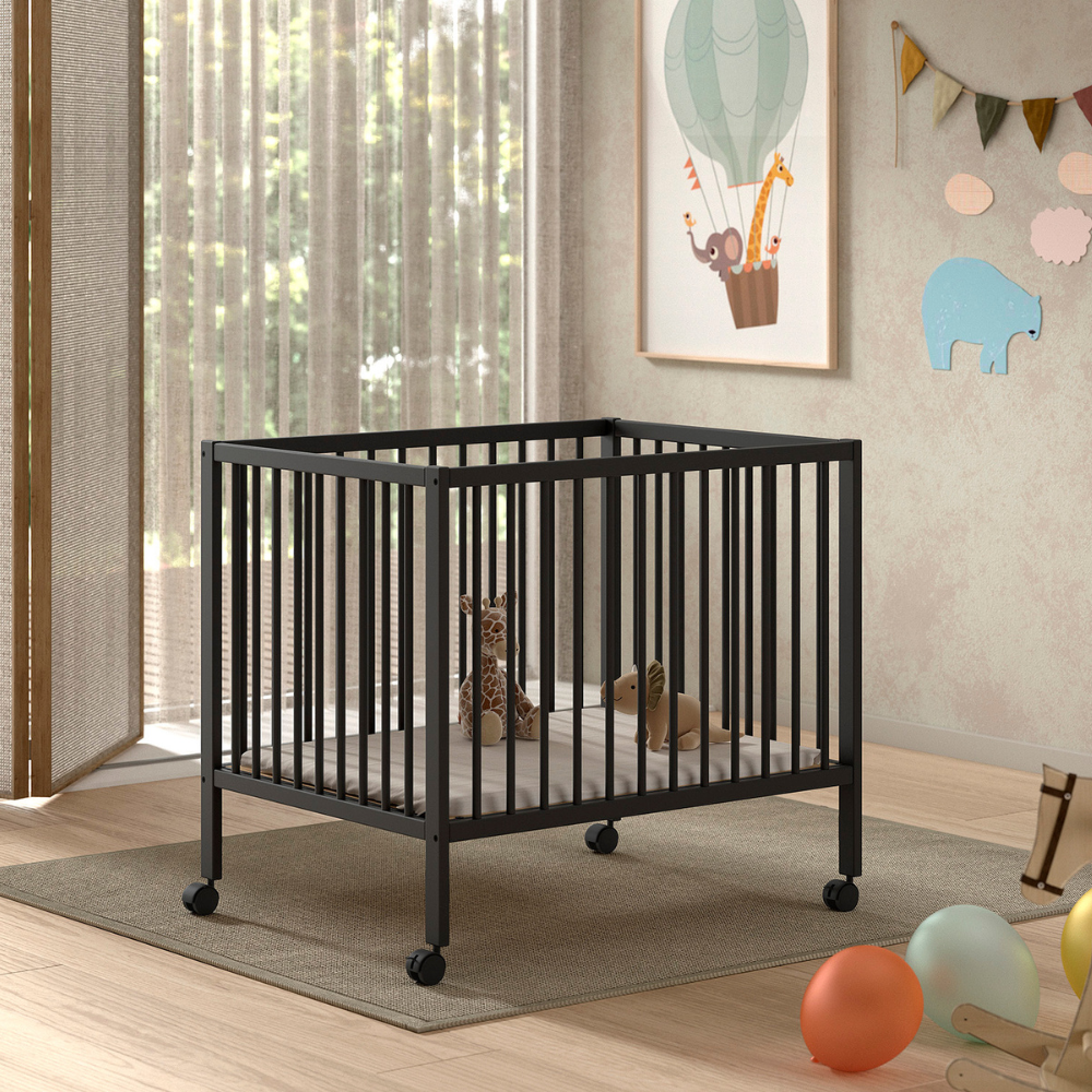 The Dino Baby Playpen 95 x 75cm in Anthracite offers removeable wheels & a 3 height adjustable slat base, a convertible baby & toddler bed for growing needs