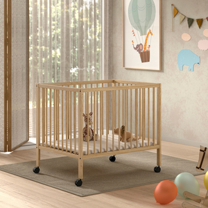 The Dino Baby Playpen 95 x 75cm in Natural features a 3 height adjustable slat base & removeable wheels, a convertible baby & toddler bed for growing needs