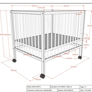 The Dino Baby Playpen 95 x 75cm in White offers removeable wheels & a 3 height adjustable slat base, a convertible toddler & baby bed for growing needs