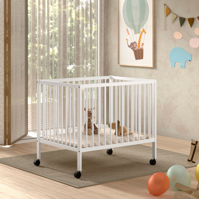 The Dino Baby Playpen 95 x 75cm in White offers removeable wheels & a 3 height adjustable slat base, a convertible toddler & baby bed for growing needs
