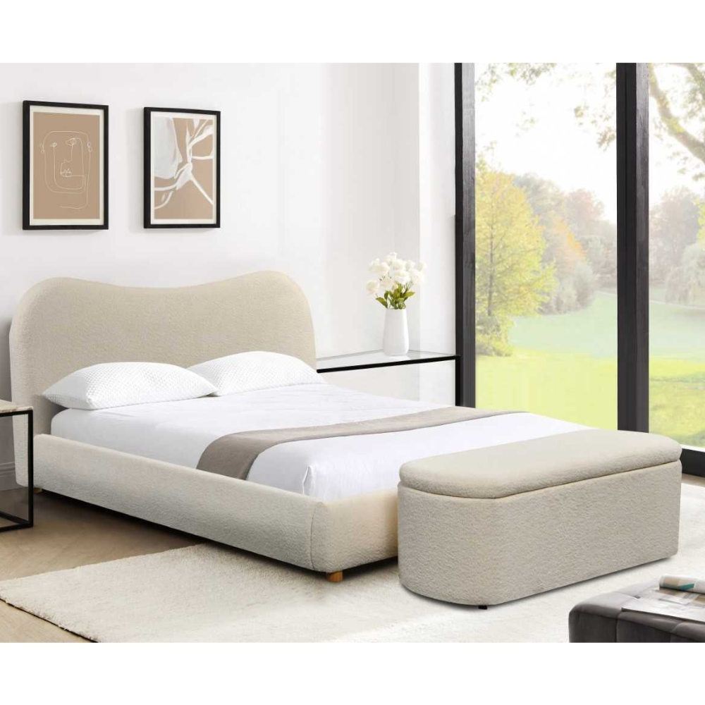 The Donegal Bed available in Cream colour features a grooved headboard strong hardwood feet and frame and plush fabric upholstery.