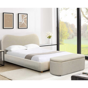 The Donegal Bed available in Cream colour features a grooved headboard strong hardwood feet and frame and plush fabric upholstery.