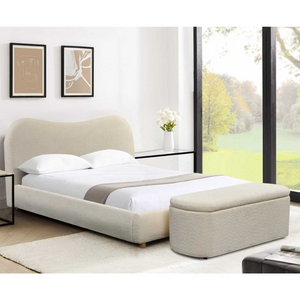 The Donegal Bed available in Cream colour features a grooved headboard strong hardwood feet and frame and plush fabric upholstery.