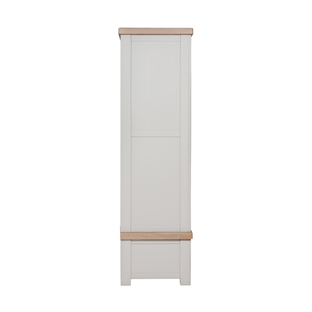The Doune 3-Door Wardrobe in Taupe offers stylish storage with oak veneer top, hanging rail, shelving and 3 drawers.