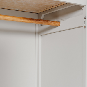 The Doune 3-Door Wardrobe in Taupe offers stylish storage with oak veneer top, hanging rail, shelving and 3 drawers.