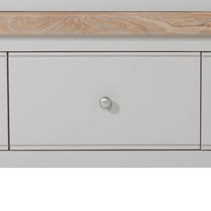 The Doune 3-Door Wardrobe in Taupe offers stylish storage with oak veneer top, hanging rail, shelving and 3 drawers.