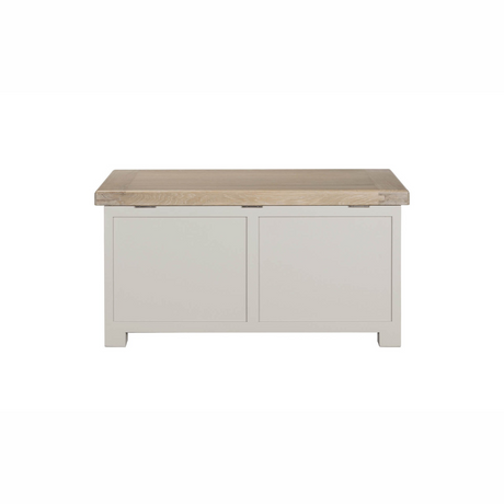 The Doune Blanket Box in Taupe features storage elegant solution with a slow-close lid, oak veneer top and ample space